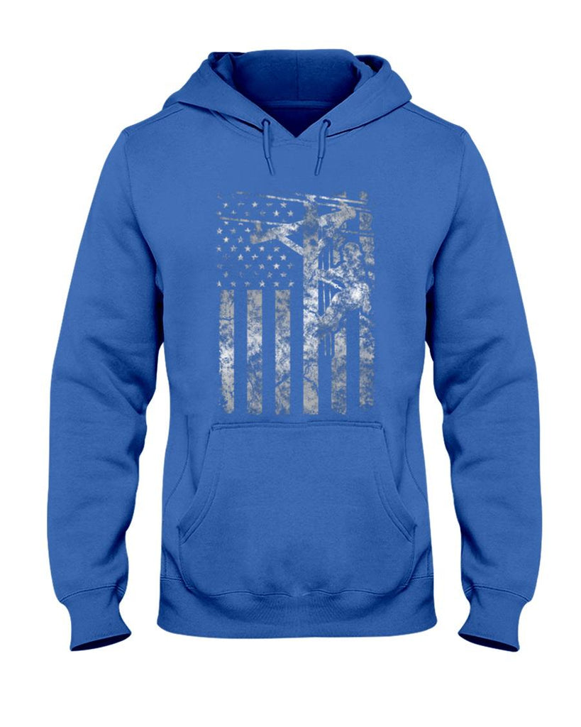 Distressed Patriotic Electric Cable Lineman American flag Long Sleeve T-Shirt