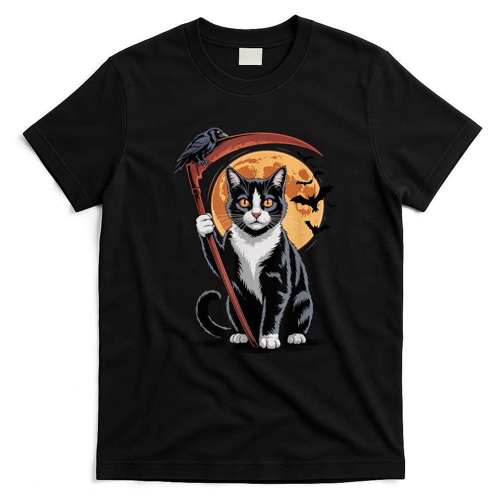 Pet Mom Halloween Shirt - Grim Reaper Death Tuxedo Cat Halloween Mom Women Vintage T-Shirt