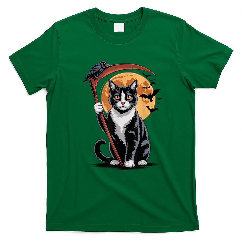 Pet Mom Halloween Shirt - Grim Reaper Death Tuxedo Cat Halloween Mom Women Vintage T-Shirt