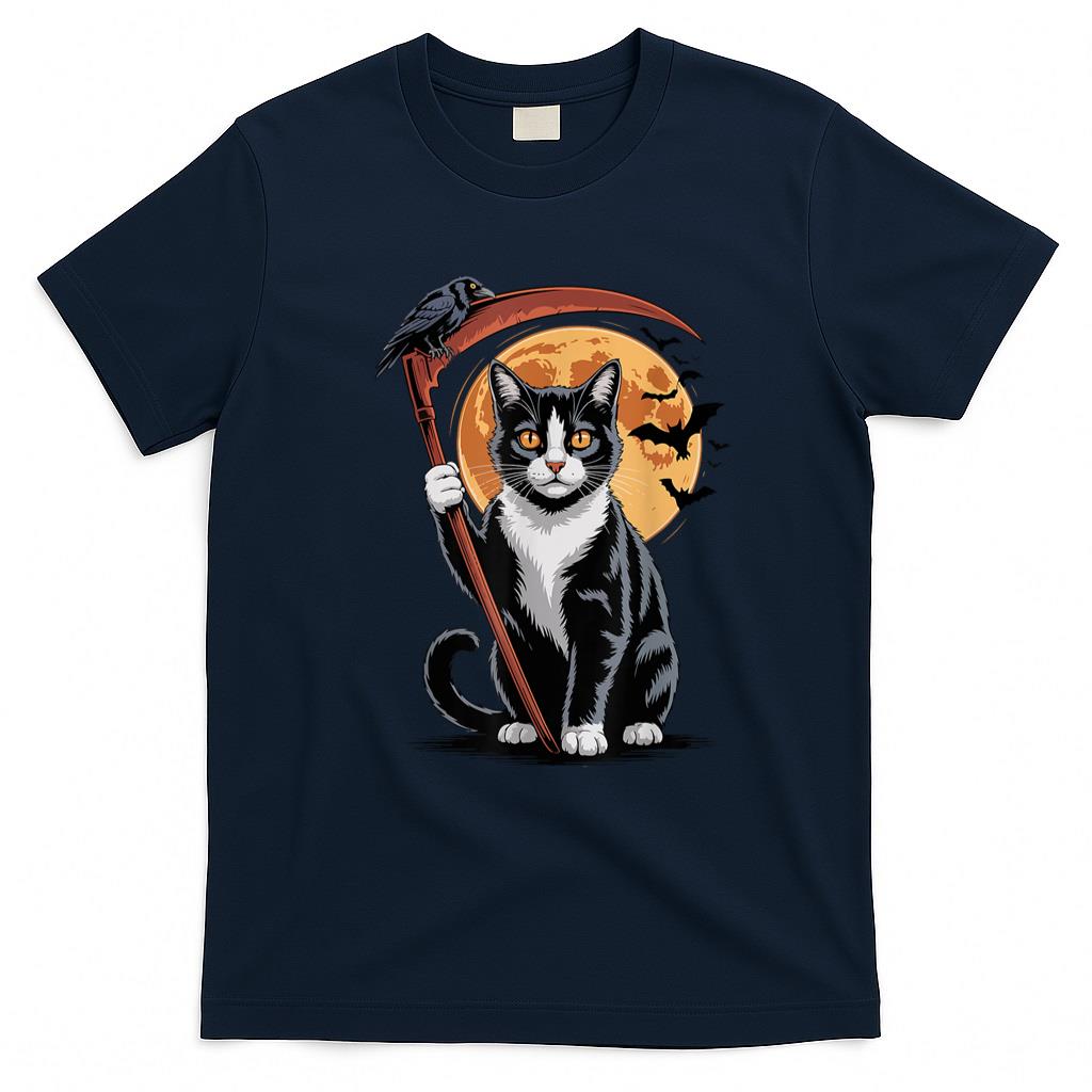 Pet Mom Halloween Shirt - Grim Reaper Death Tuxedo Cat Halloween Mom Women Vintage T-Shirt
