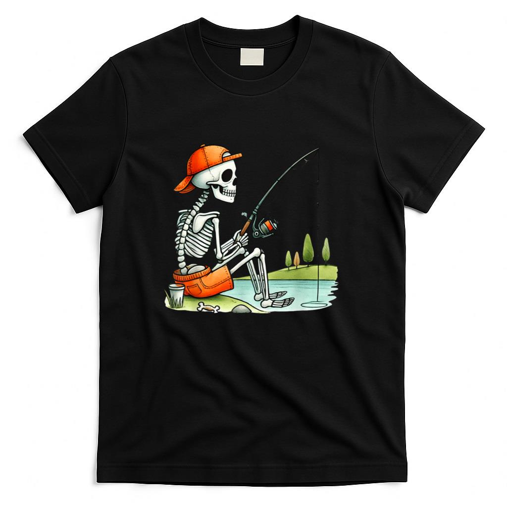 Halloween Shirt - Skeleton Fishing Halloween Costume Funny Fishing Boys Kids T-Shirt