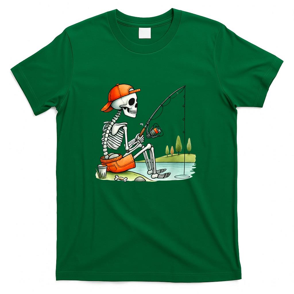 Halloween Shirt - Skeleton Fishing Halloween Costume Funny Fishing Boys Kids T-Shirt