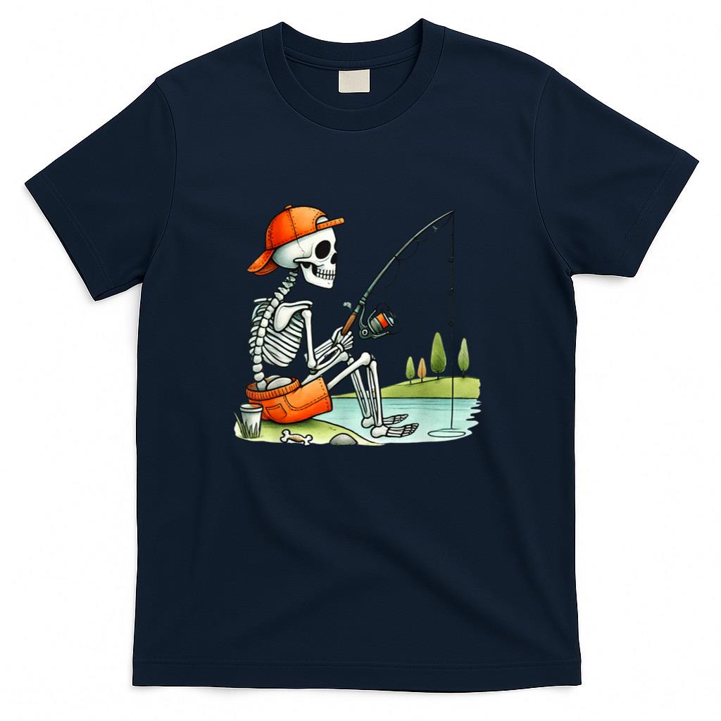 Halloween Shirt - Skeleton Fishing Halloween Costume Funny Fishing Boys Kids T-Shirt