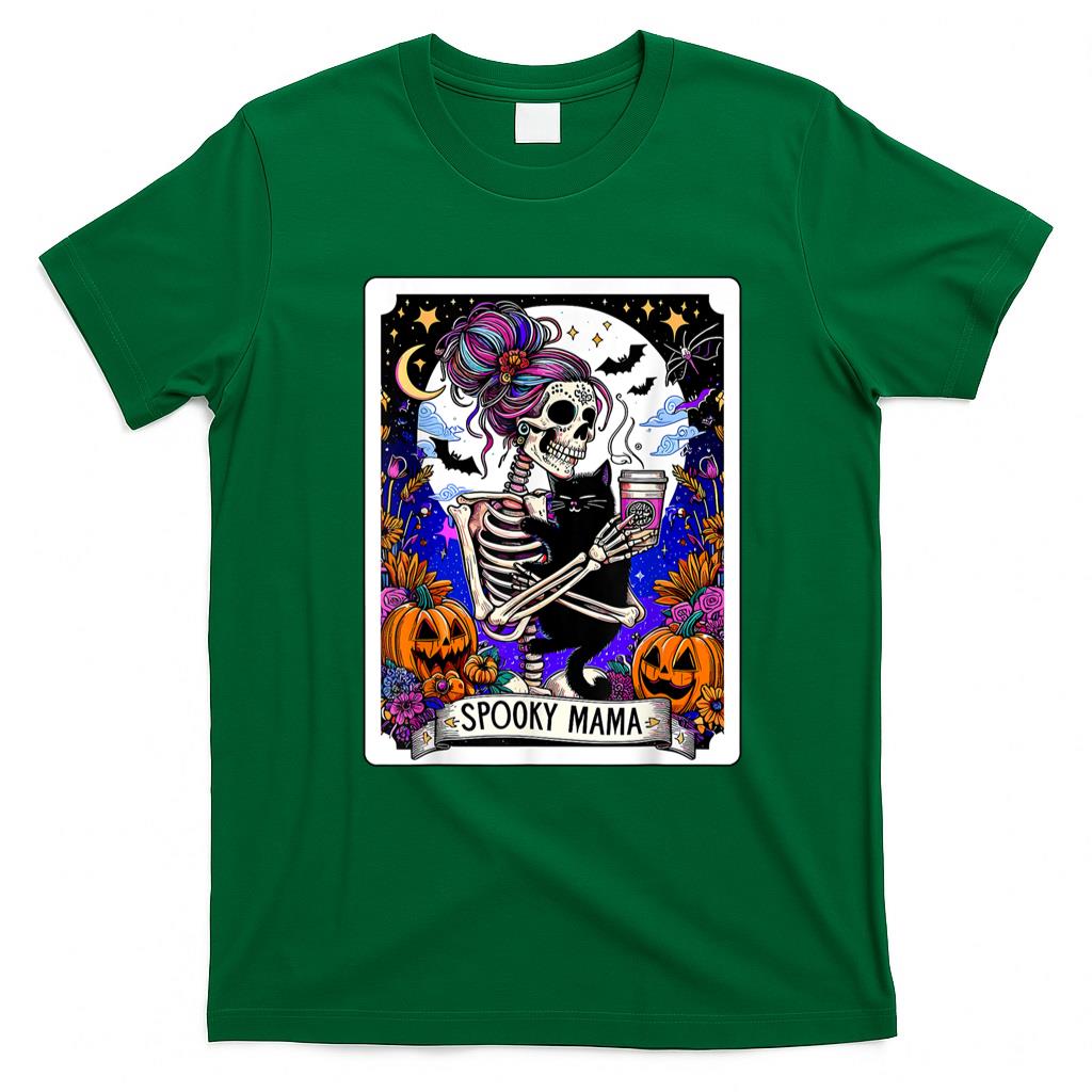 Pet Mom Halloween Shirt - Spooky Mama Tarot Card Halloween Mom Skull Mama Black Cat T-Shirt for Men Women Kids