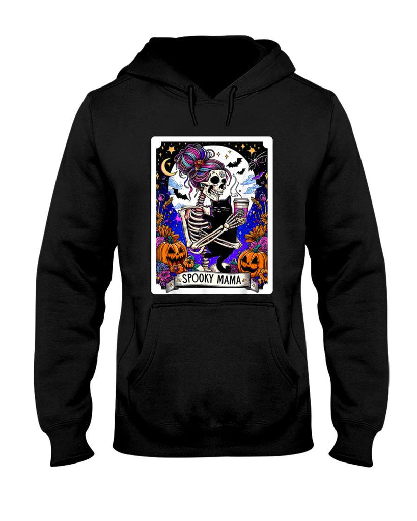 Pet Mom Halloween Shirt - Spooky Mama Tarot Card Halloween Mom Skull Mama Black Cat T-Shirt for Men Women Kids