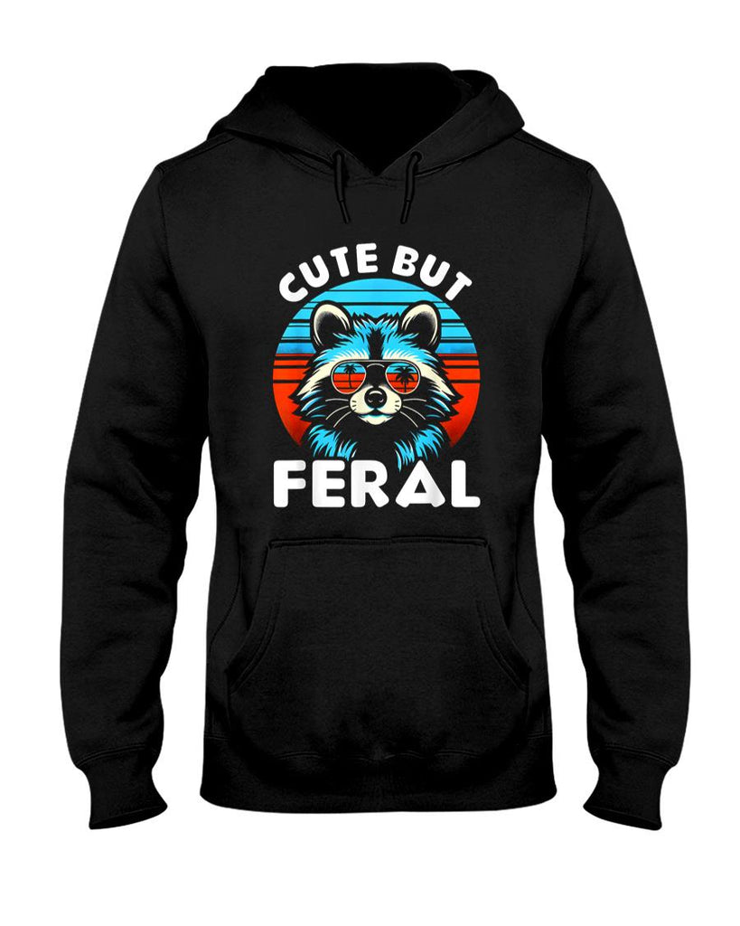 Funny Tees - Cute But Feral Funny Colorful Racoon With Sunglasses Racoon T-Shirt