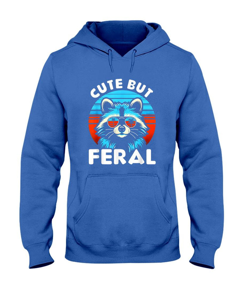 Funny Tees - Cute But Feral Funny Colorful Racoon With Sunglasses Racoon T-Shirt