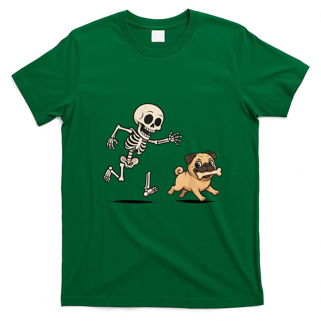 Pet Mom Halloween Shirt - Funny Skeleton Chasing Pug Halloween Dog Mom Pet Lover T-Shirt