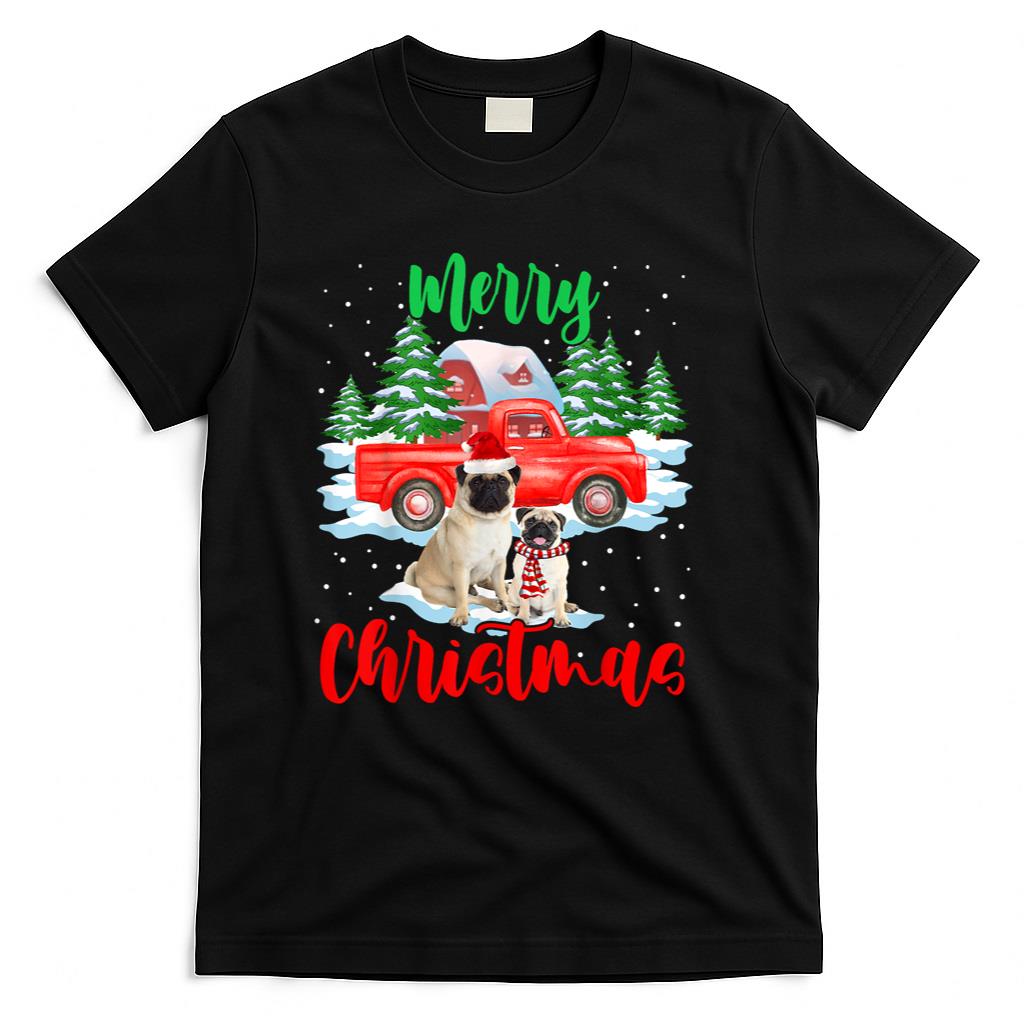Merry Christmas Santa Pug And Truck Dog Gift T-Shirt for Men Women Kids
