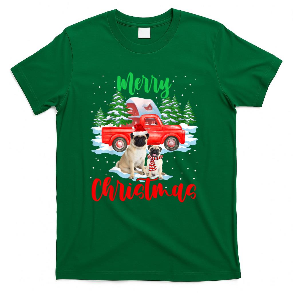 Merry Christmas Santa Pug And Truck Dog Gift T-Shirt for Men Women Kids
