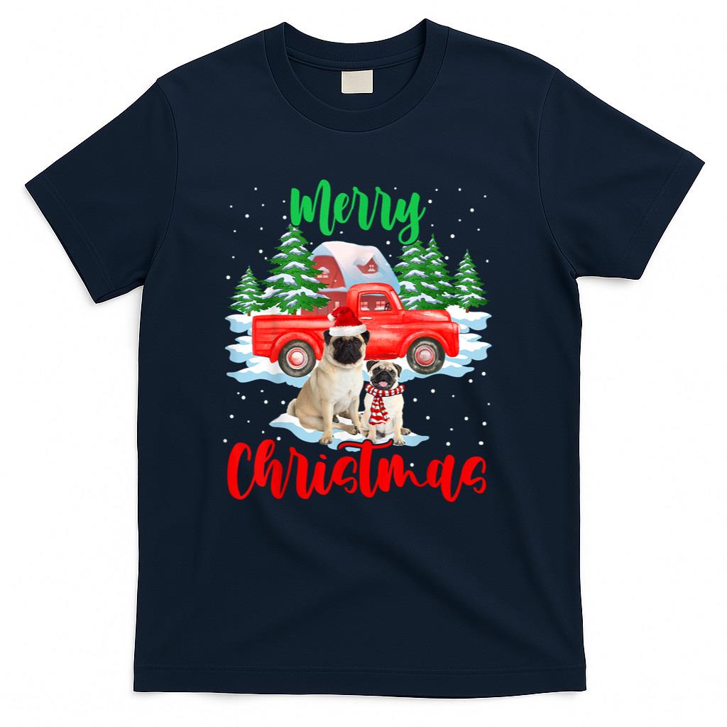 Merry Christmas Santa Pug And Truck Dog Gift T-Shirt for Men Women Kids