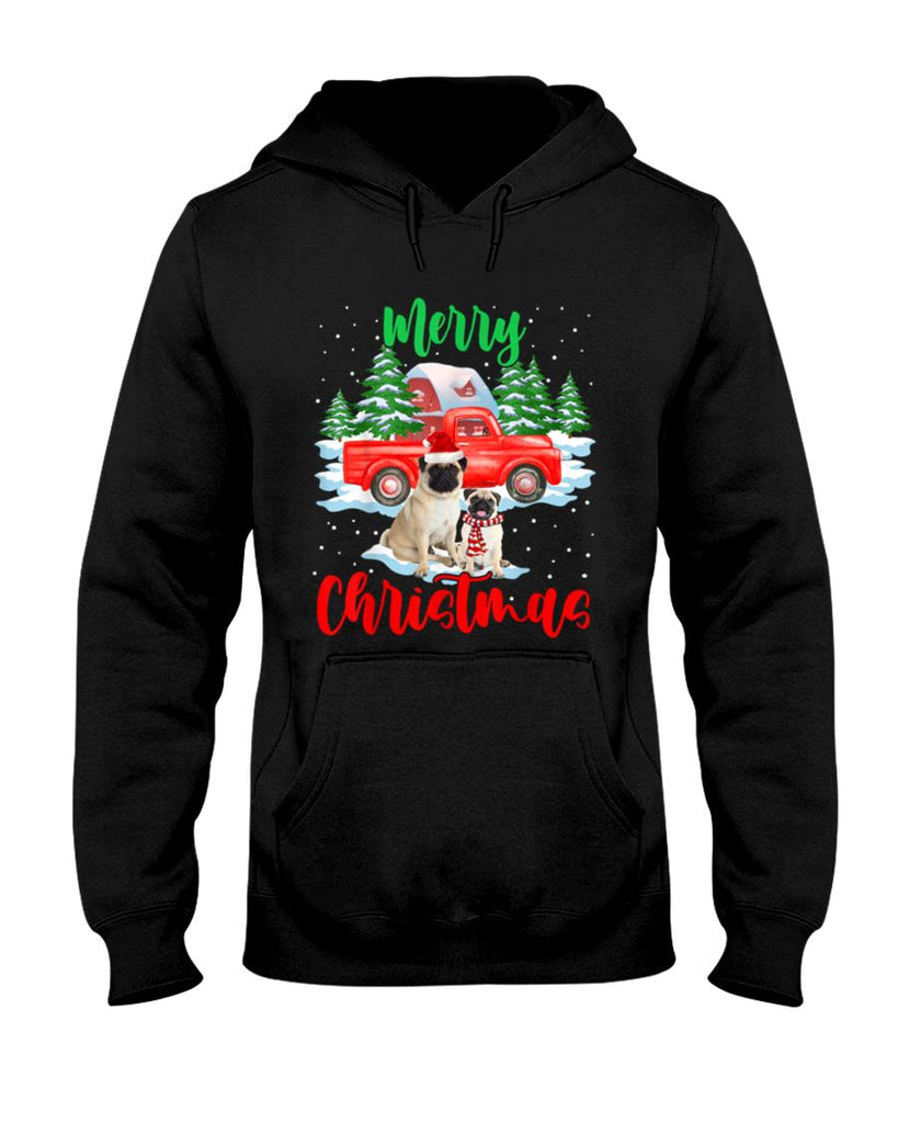 Merry Christmas Santa Pug And Truck Dog Gift T-Shirt for Men Women Kids