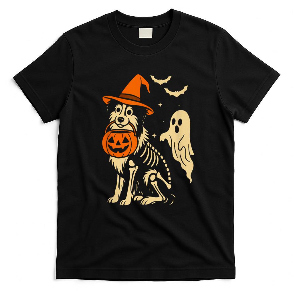 Pet Mom Halloween Shirt - Funny Skeleton Australian Shepherd Halloween Aussie Witch T-Shirt