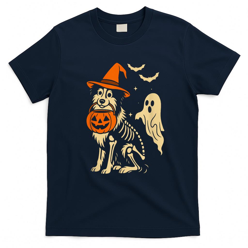 Pet Mom Halloween Shirt - Funny Skeleton Australian Shepherd Halloween Aussie Witch T-Shirt
