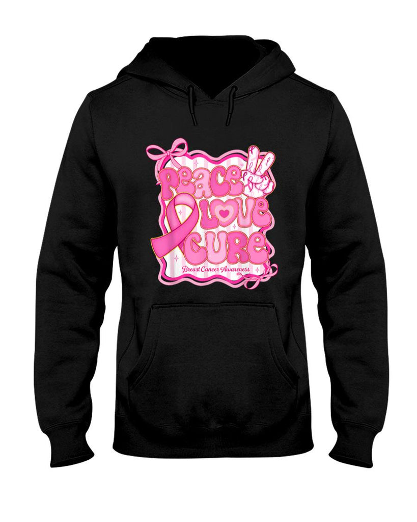 Peace Love Cure Pink Ribbon Coquette Breast Cancer Awareness T-Shirt