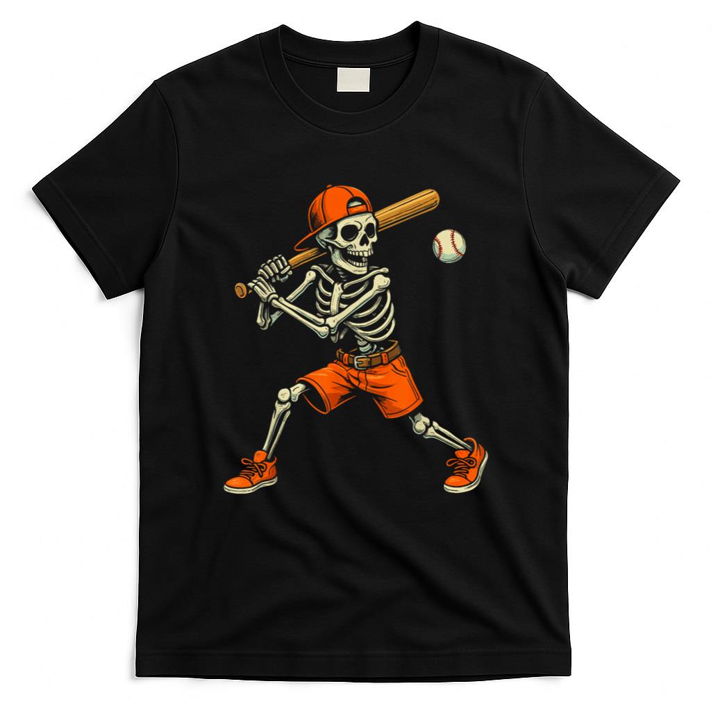 Halloween Shirt - Skeleton Baseball Halloween Costume Funny Men Boys Kids T-Shirt