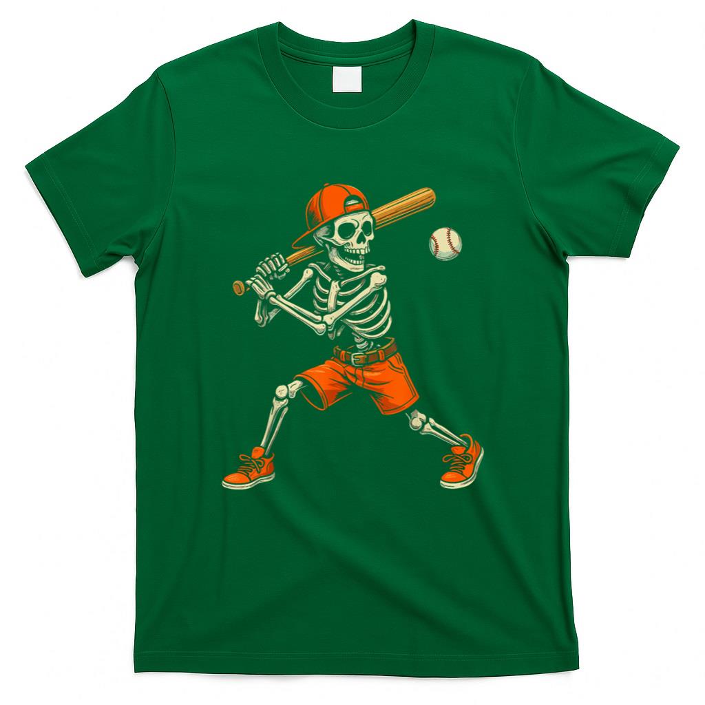 Halloween Shirt - Skeleton Baseball Halloween Costume Funny Men Boys Kids T-Shirt