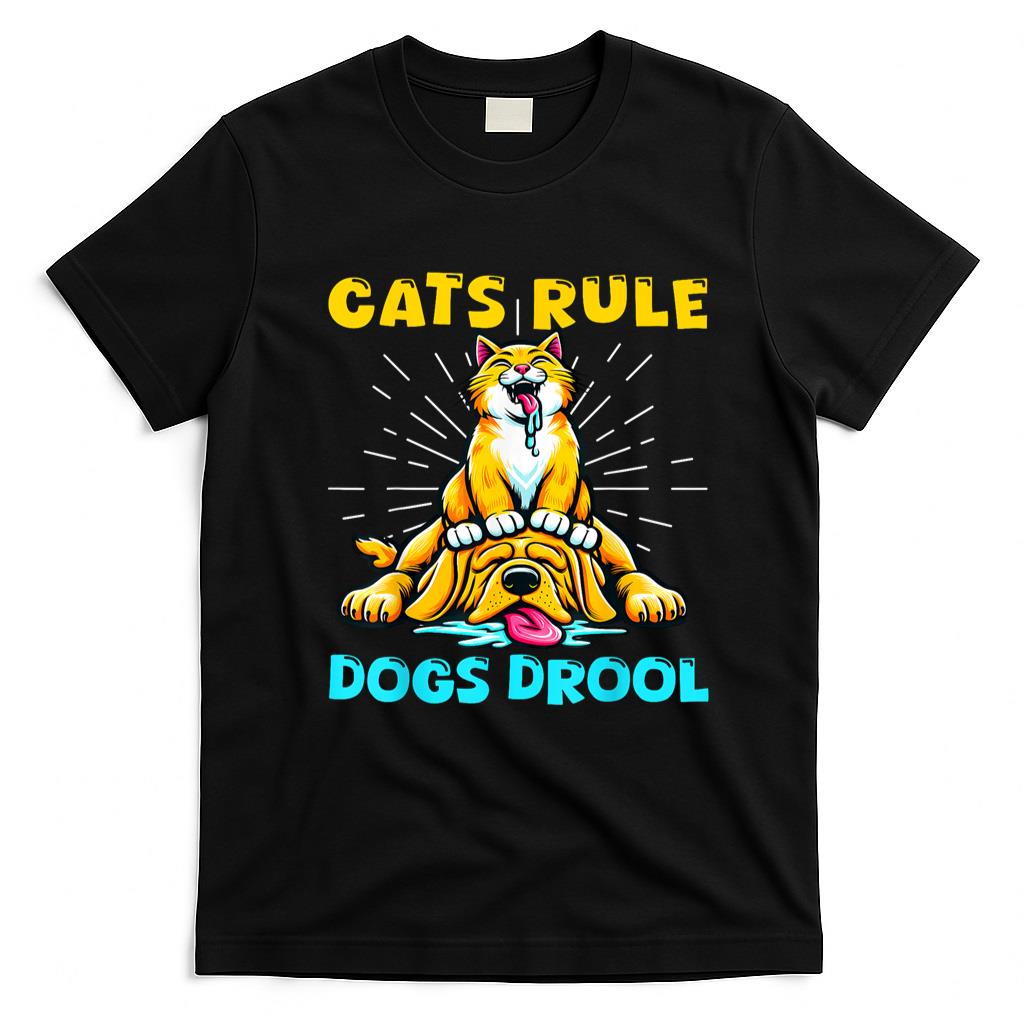 Pet Mom Halloween Shirt - Cats Rule Dogs Drool Cat Mom Dog Dad Cute Kitten Puppy Pets T-Shirt