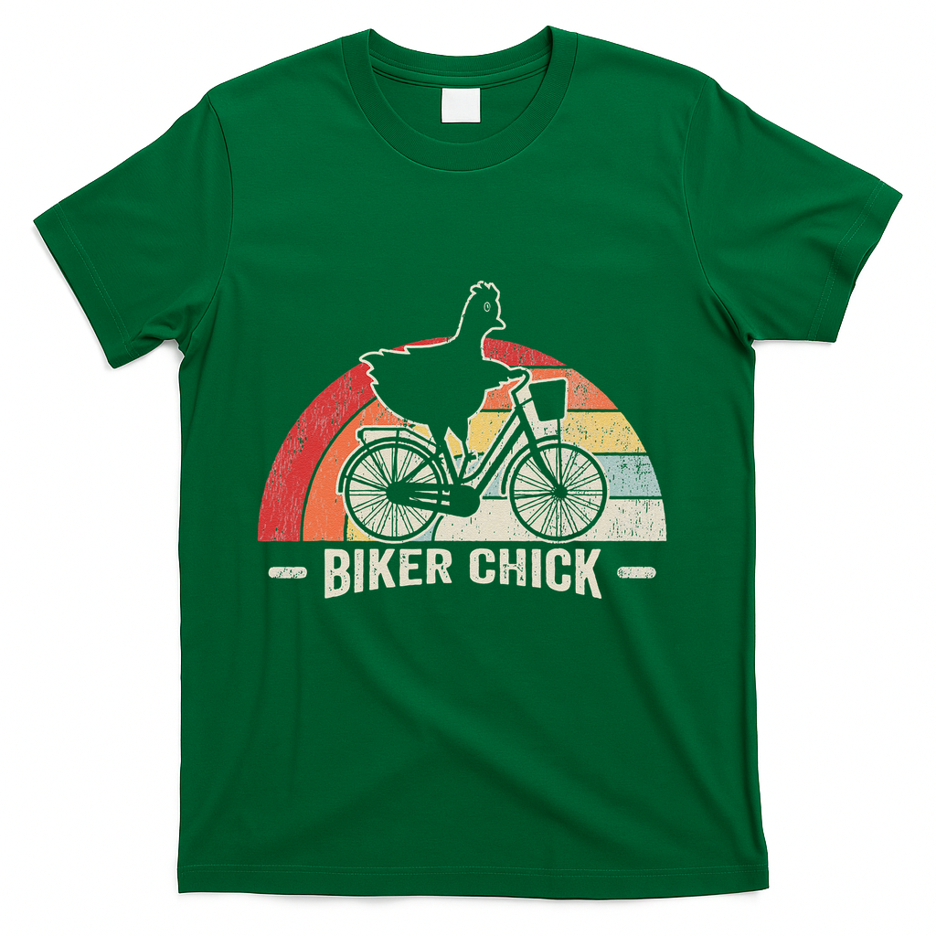 Biker Chick Funny Chicken Bicycle Art T-Shirt