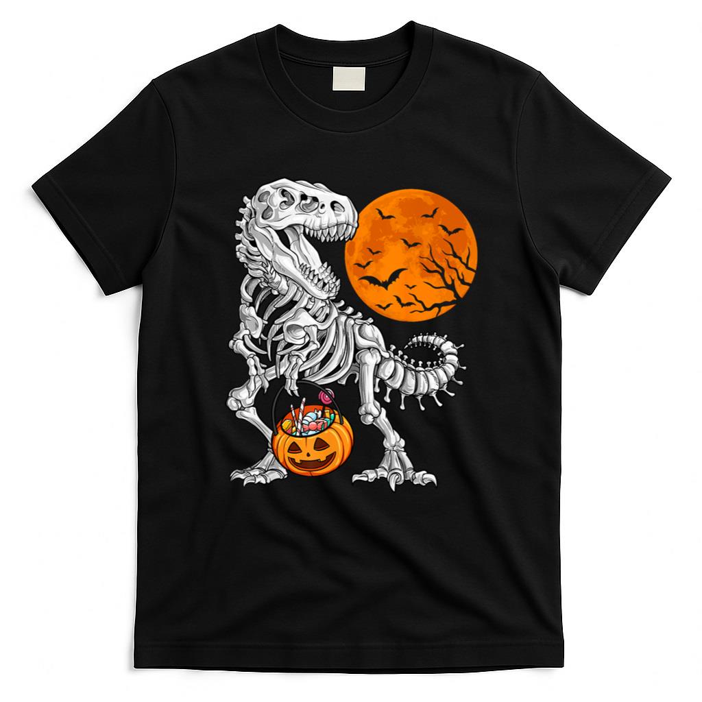 Halloween Shirt - Halloween Boys Dinosaur Skeleton T rex Scary Pumpkin Moon T-Shirt