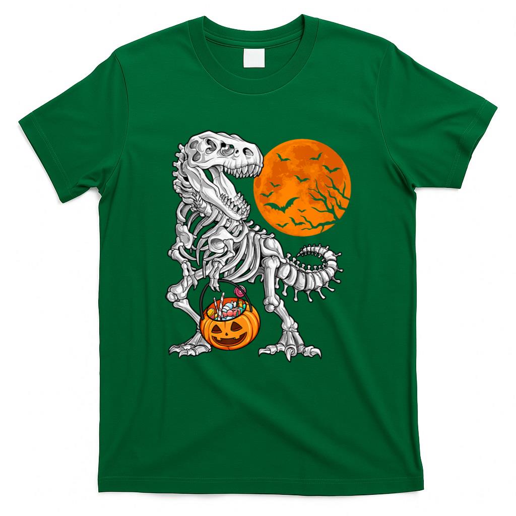 Halloween Shirt - Halloween Boys Dinosaur Skeleton T rex Scary Pumpkin Moon T-Shirt