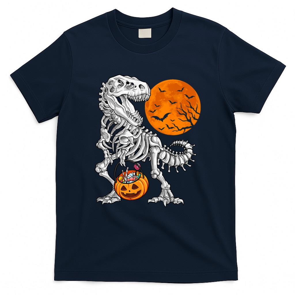 Halloween Shirt - Halloween Boys Dinosaur Skeleton T rex Scary Pumpkin Moon T-Shirt