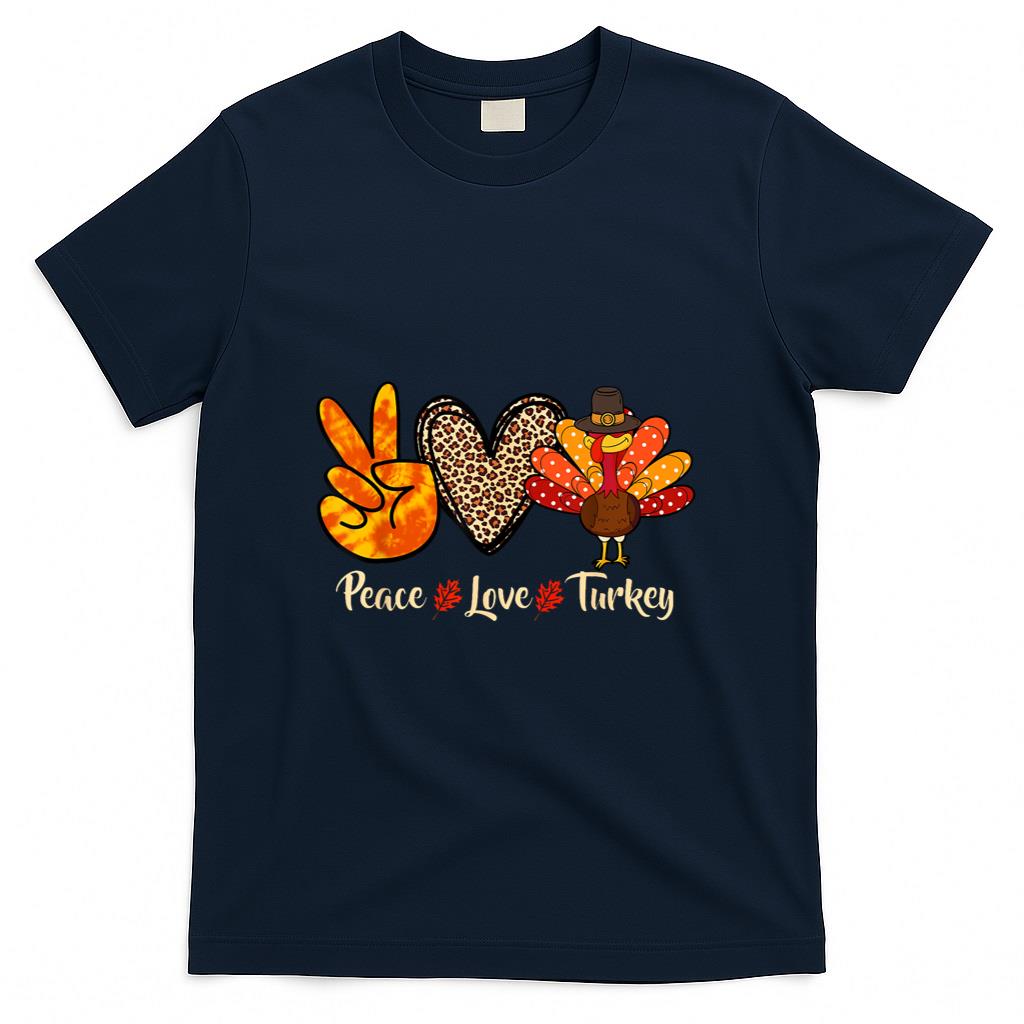 Peace Love Turkey Little Pilgrim Thanksgiving Womens Girls T-Shirt