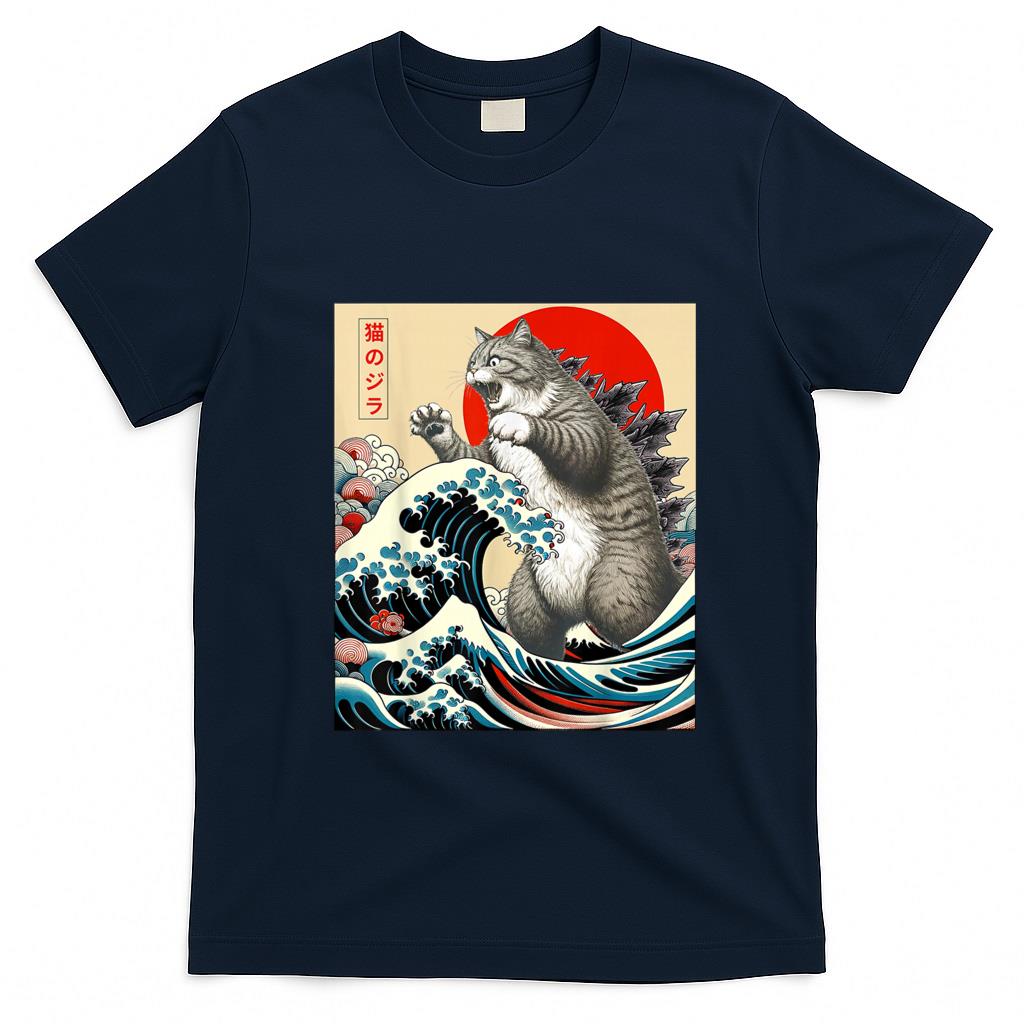 Funny Tees - Catzilla Cat Japanese Art Funny Cat Gifts For Men Women Kid T-Shirt
