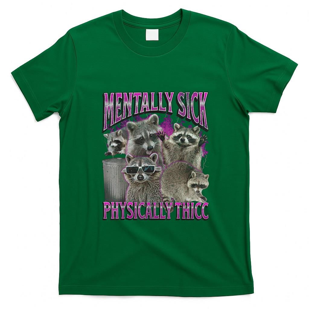 Funny Tees - Physically Thicc Funny Raccoon Meme Bootleg Graphic 90s T-Shirt