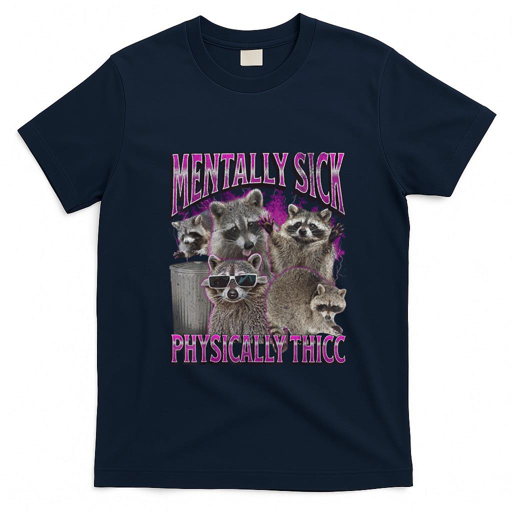 Funny Tees - Physically Thicc Funny Raccoon Meme Bootleg Graphic 90s T-Shirt