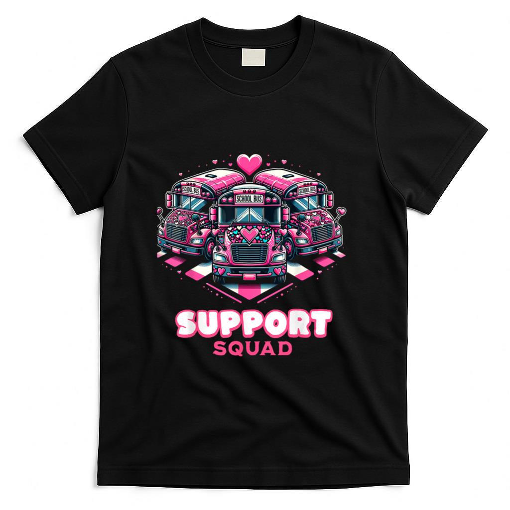 Support Squad Pink Leopard School Bus Driver Breast Cancer T-Shirt