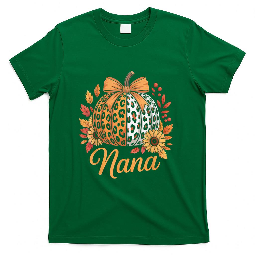 Nana Thanksgiving Leopard Pumpkin Sunflower Coquette Bow Tee T-Shirt