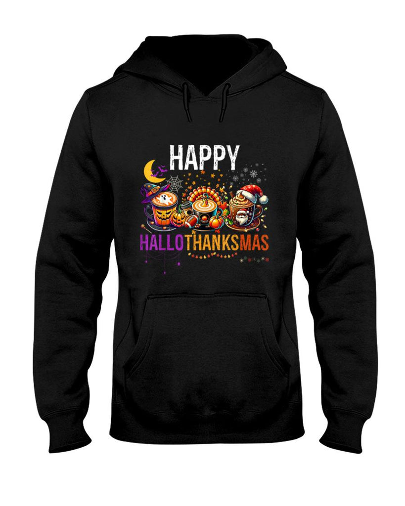 Happy Hallothanksmas Halloween Thanksgiving Christmas Coffee T-Shirt