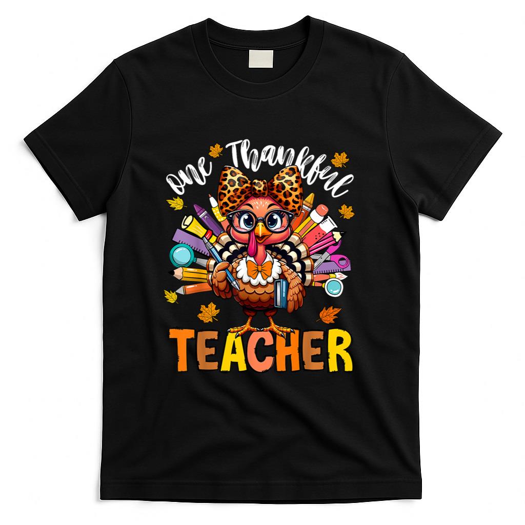 One Thankful Teacher Thanksgiving Turkey Cute Crayon Pencil T-Shirt