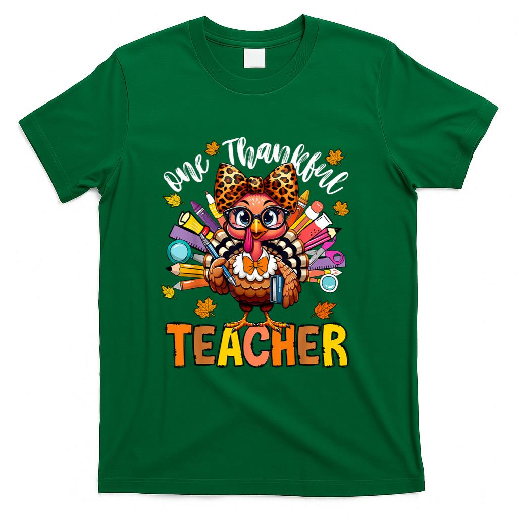 One Thankful Teacher Thanksgiving Turkey Cute Crayon Pencil T-Shirt