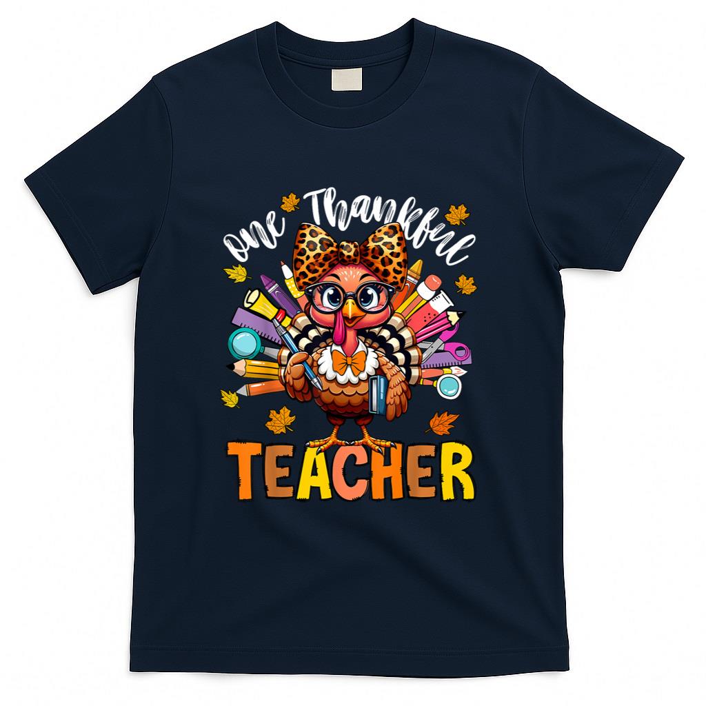 One Thankful Teacher Thanksgiving Turkey Cute Crayon Pencil T-Shirt