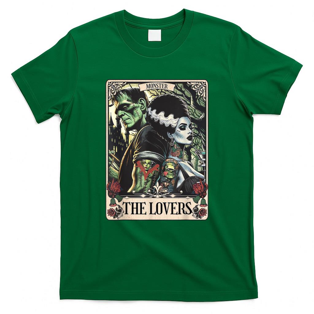 Halloween Shirt - The Monster Frankenstein And Bride The Lovers Tarot Card T-Shirt