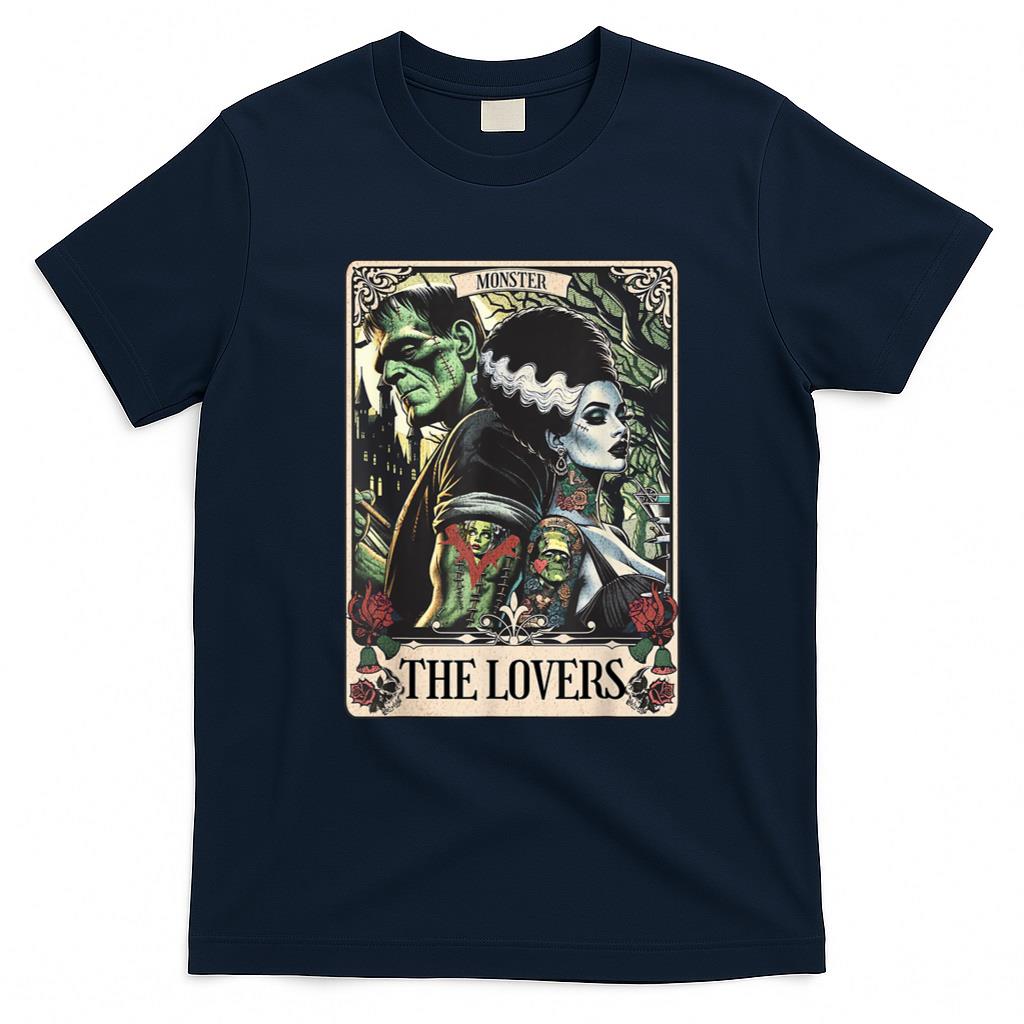 Halloween Shirt - The Monster Frankenstein And Bride The Lovers Tarot Card T-Shirt