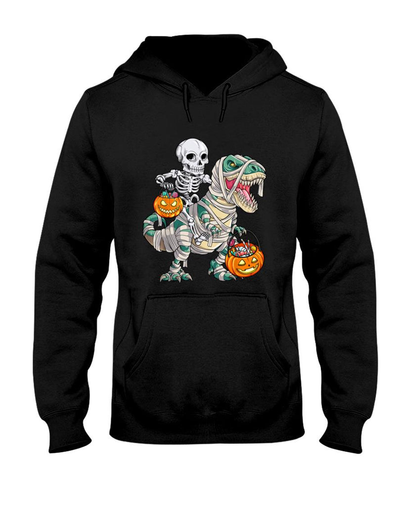 Halloween Shirt - Skeleton Riding Mummy Dinosaur T rex Halloween Funny Pumpkin T-Shirt