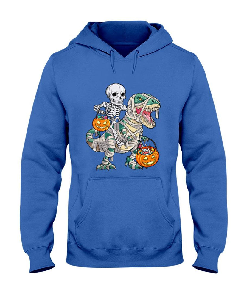 Halloween Shirt - Skeleton Riding Mummy Dinosaur T rex Halloween Funny Pumpkin T-Shirt