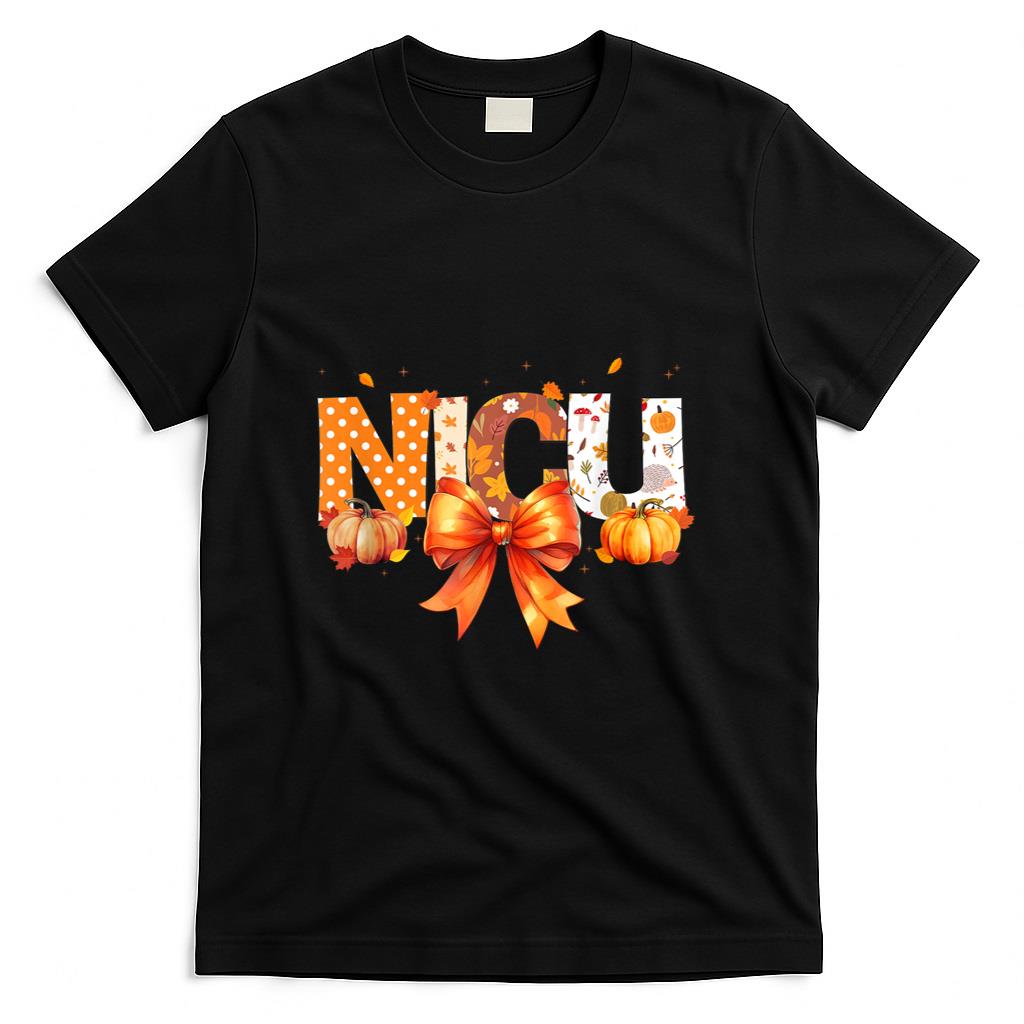 Love NICU Pumpkin Leopard Autumn Fall Season Scrub Women T-Shirt