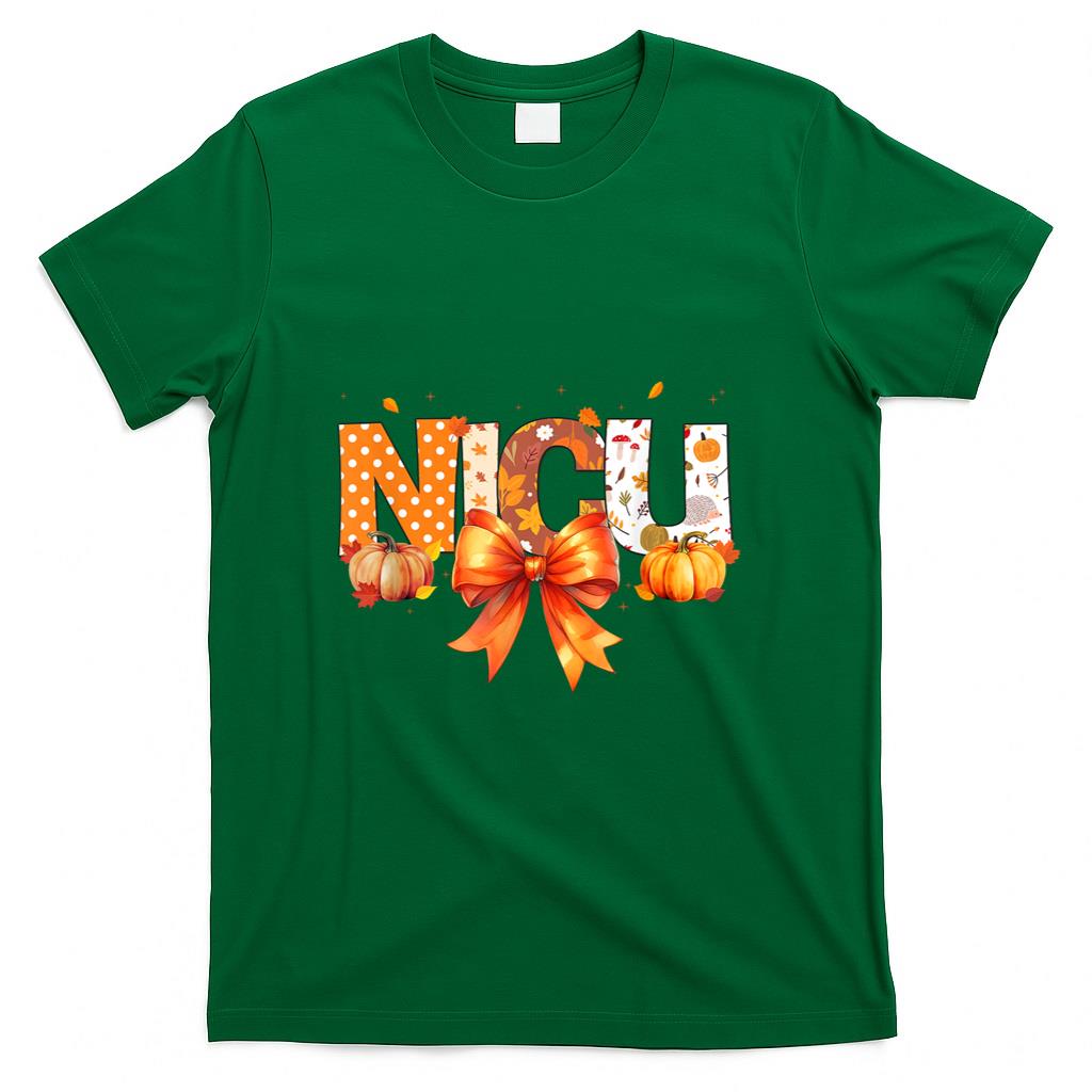 Love NICU Pumpkin Leopard Autumn Fall Season Scrub Women T-Shirt
