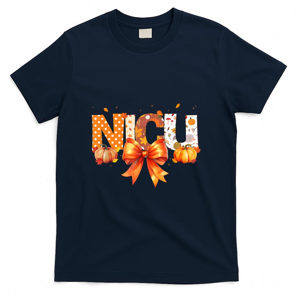 Love NICU Pumpkin Leopard Autumn Fall Season Scrub Women T-Shirt