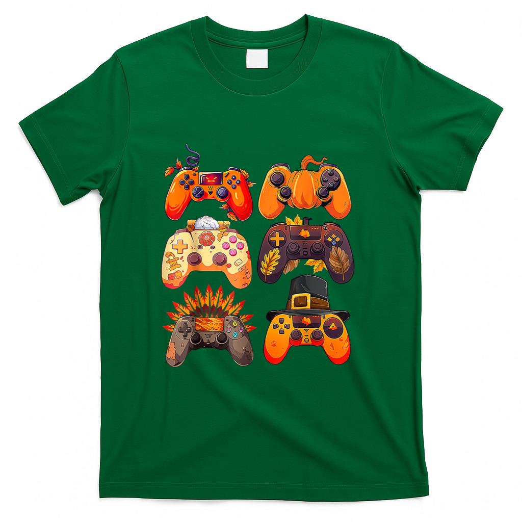 Controllers Fall Gaming Video Game Turkey Thanksgiving Boys T-Shirt
