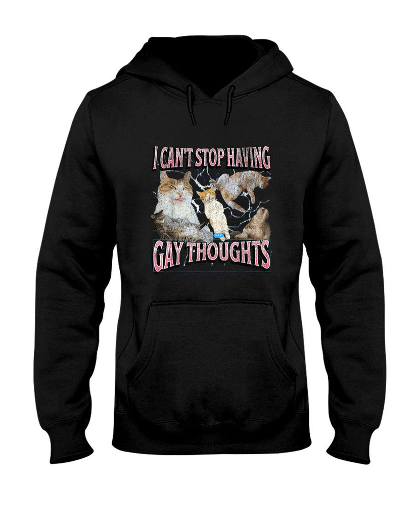 Funny Tees - I Can't Stop Having Gay Thoughts Funny Cat Meme Bootleg T-Shirt
