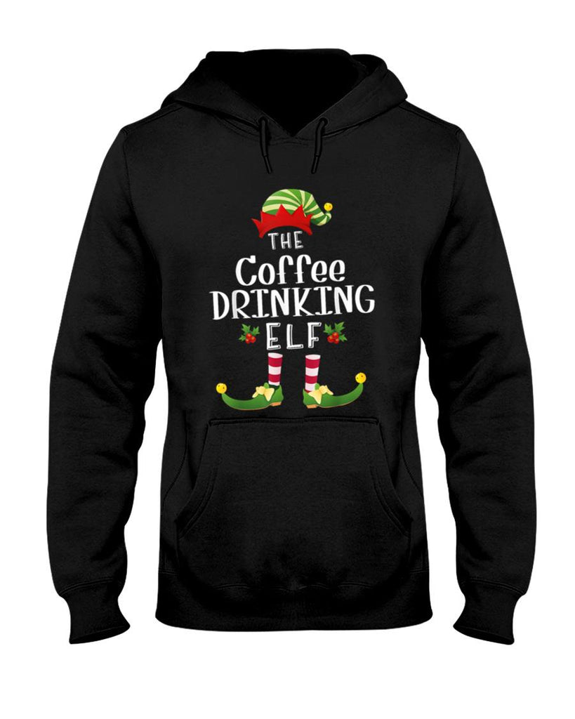 Coffee Drinking Christmas Elf Matching Pajama X-Mas Party T-Shirt