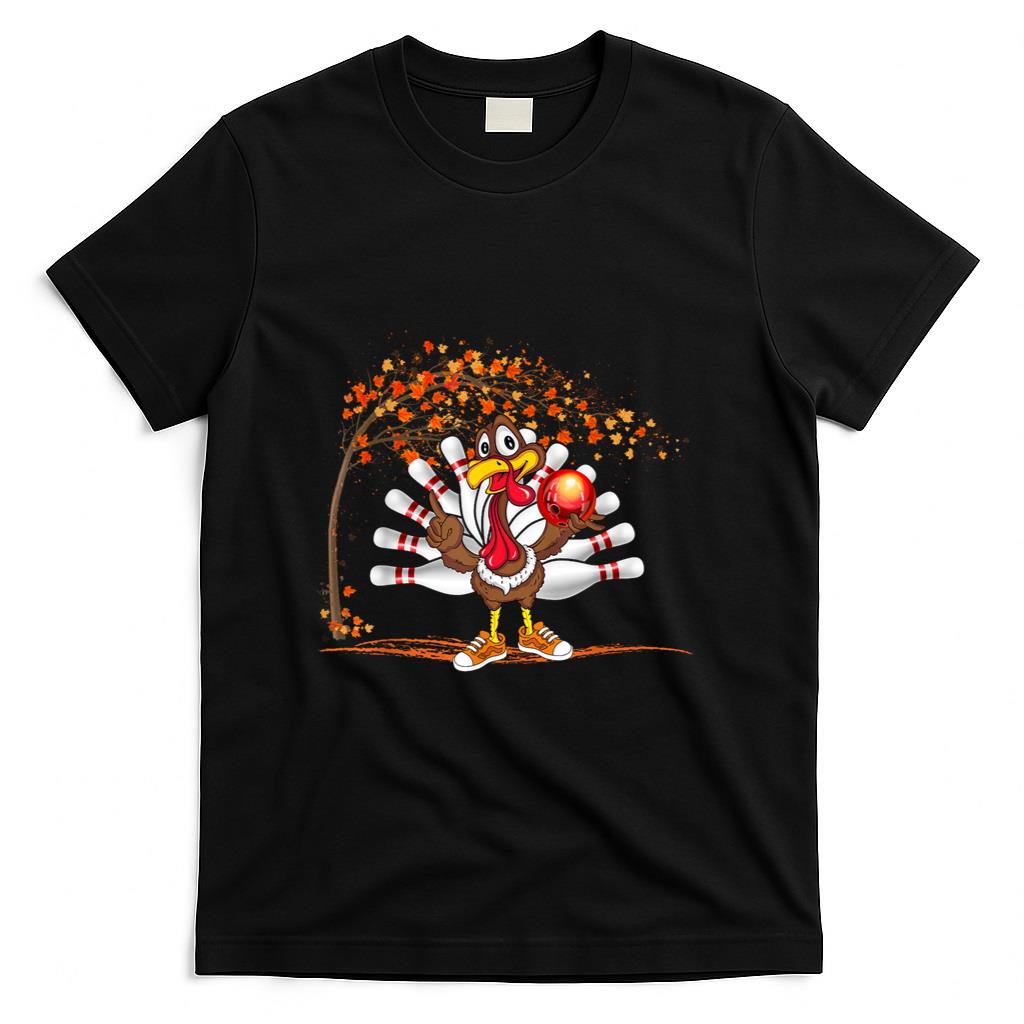 Turkey Playing Bowling Thanksgiving Turkey Tail Bowling T-Shirt