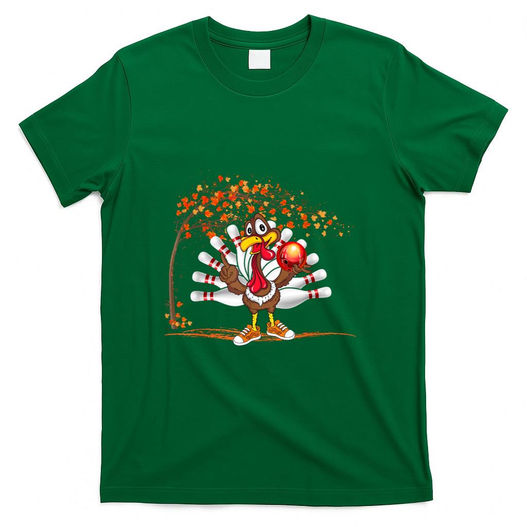 Turkey Playing Bowling Thanksgiving Turkey Tail Bowling T-Shirt