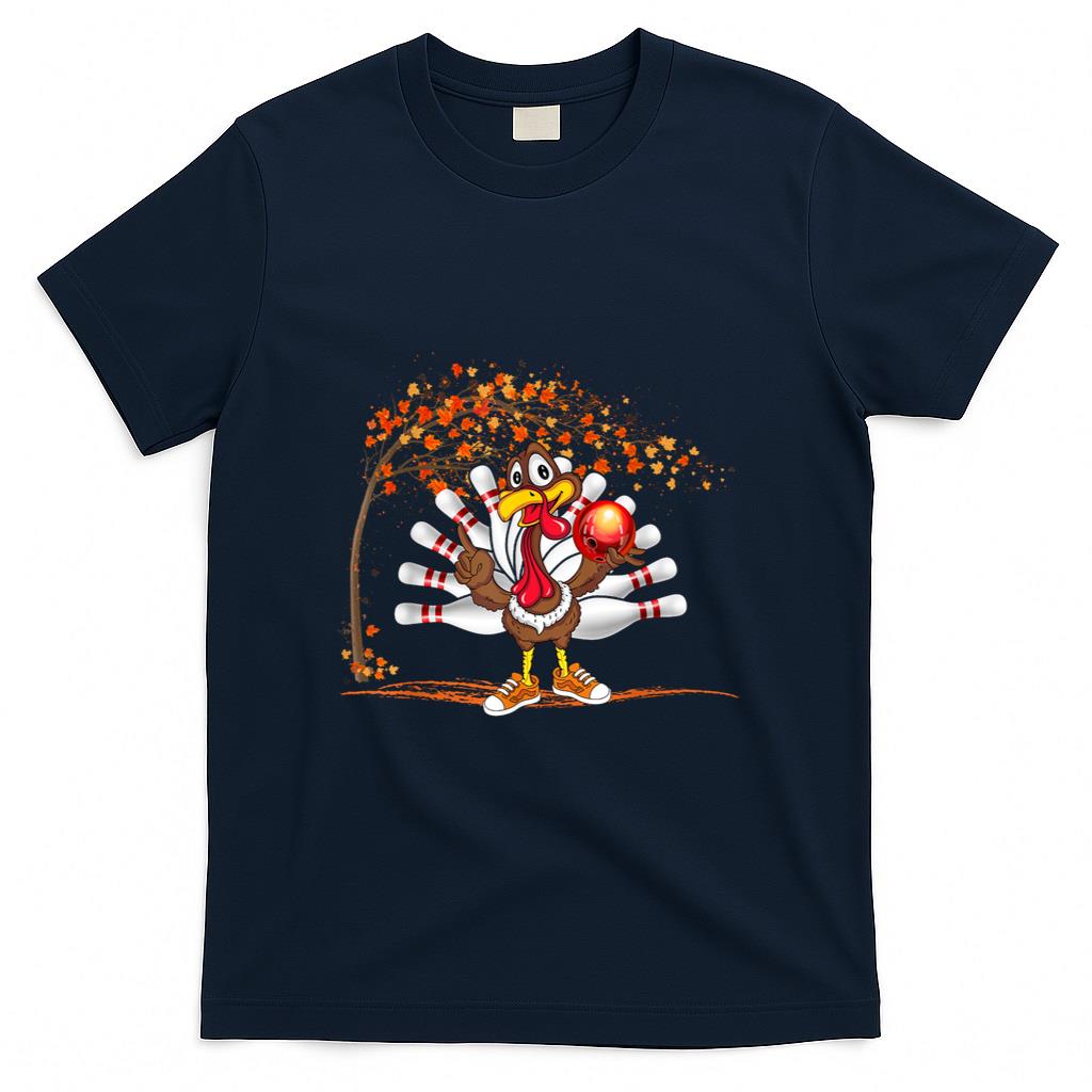 Turkey Playing Bowling Thanksgiving Turkey Tail Bowling T-Shirt