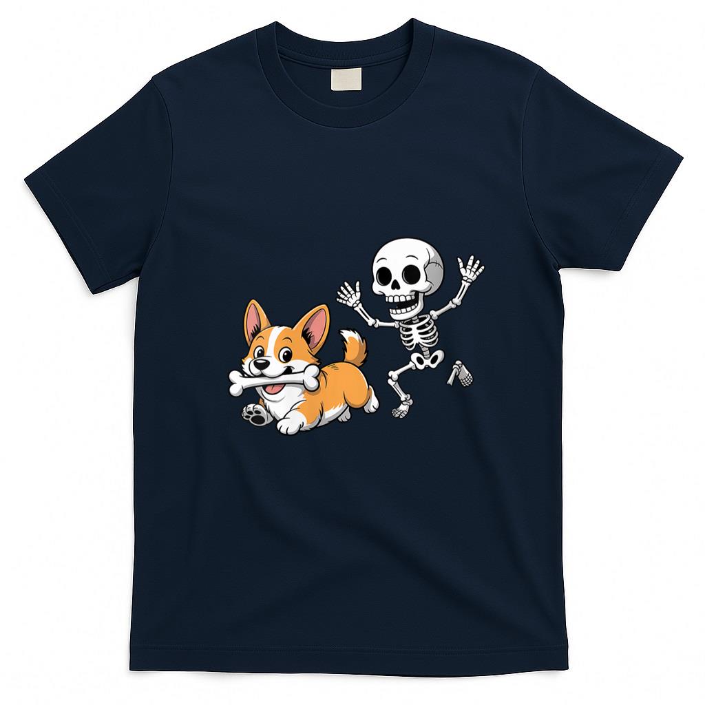 Pet Mom Halloween Shirt - Womens Funny Skeleton Chasing Corgi Halloween Dog Mom Pet Lover V-Neck T-Shirt_3